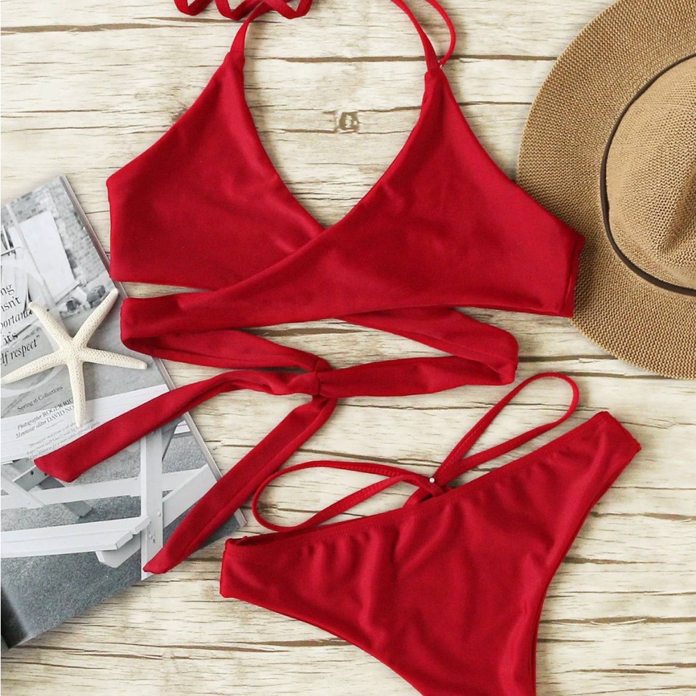 Red Wrap Bikini Set
